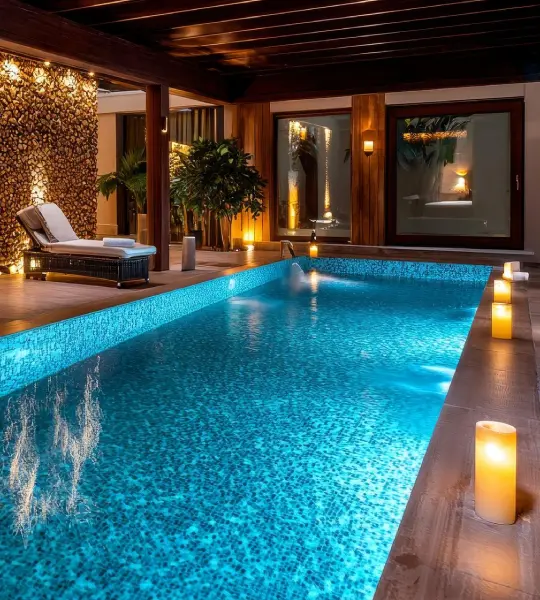 Private pool with candlelight ambiance